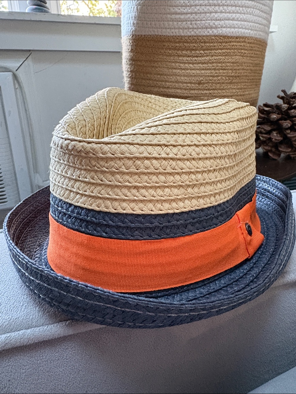 NWT Appaman Two-Tone Straw Fedora with Orange Band boys Large